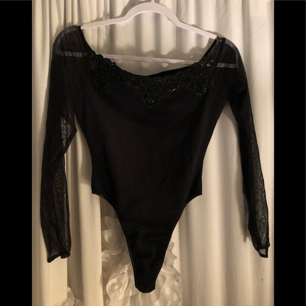 NWOT Black body suit, sheer sleeves - Picture 1 of 3